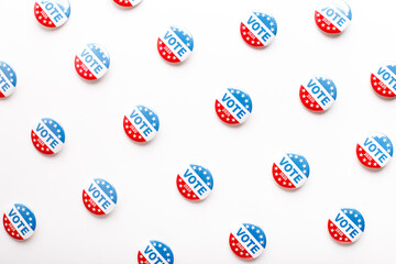 Seamless pattern of political voting pins for 2020 election on white