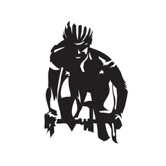 Bicycle racing, cycling. Road cyclist logo, isolated vector silhouette