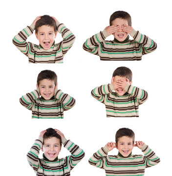 Different images of a adorable child gesturing