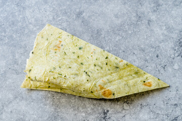 Green Tortilla Slice with Spinach Ready to eat.