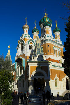 NICE, FRANCE - DECEMBER 3, 2017: Image of russian Saint Cathedral church building in Nice, France