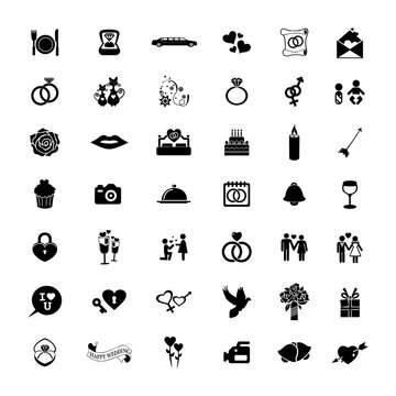 Big collection of wedding and love icons. High quality pictograms for web design. Flat vector illustration