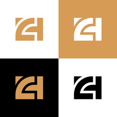 Letter CH or HC monogram logo design, square shape symbol, gold color vector illustration