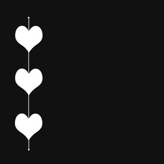 Vertical three white hearts arranged in one line isolated on black background.