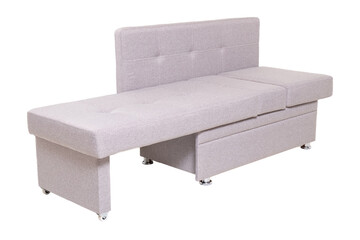 modern grey extended fabric sofa isolated on white background, side view. contemporary couch, furniture in minimal style, interior, home design