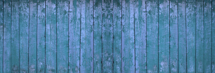 Fototapeta na wymiar Abstract grunge background. Blue vintage wood background. Wide banner with turquoise wood texture. Shabby weathered old planks background.