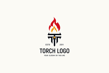 Letter T Torch fire logo  design vector template