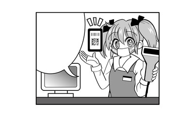 この店舗ではスマートフォンでの支払いができます（マスク着用）