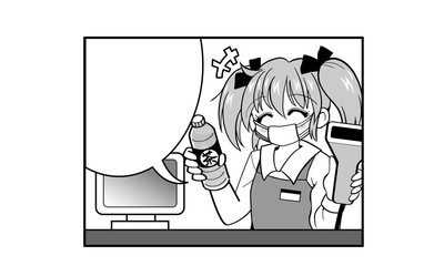 Fototapeta premium コンビニエンスストアでアルバイトをしている少女（マスク着用）