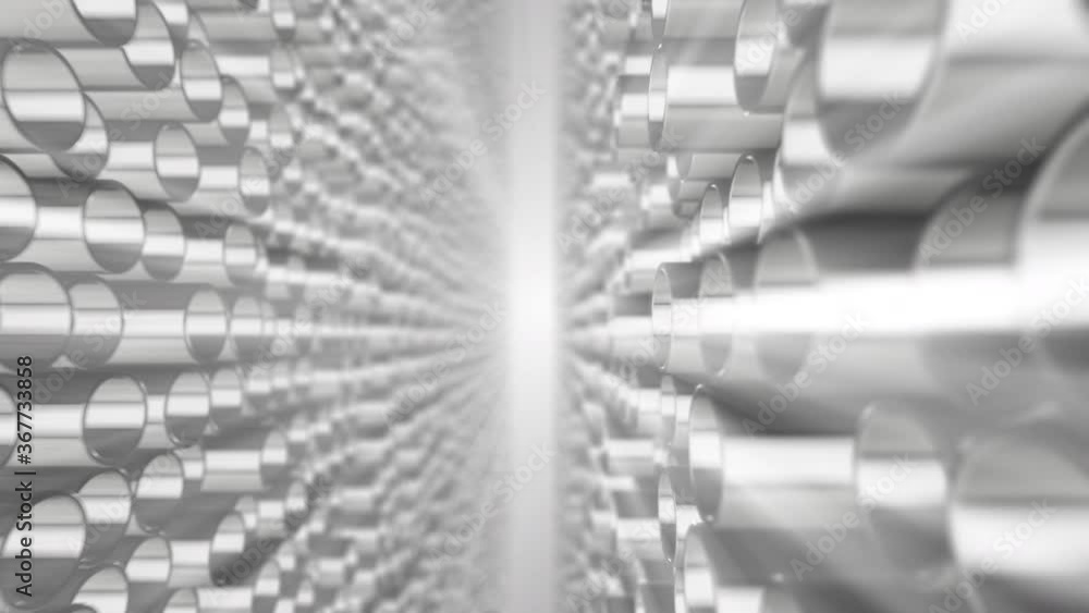 Poster seamless looping 3d animated abstract background with metallic tubes and light