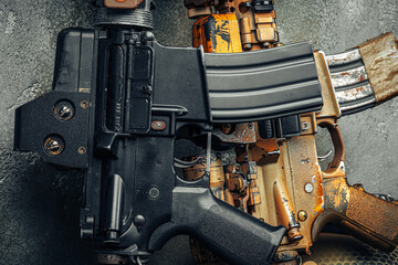 Modern weapon series. US Army assault rifle, close up.