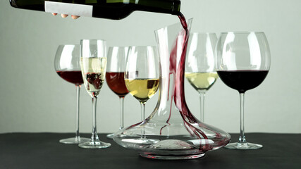 Pouring wine into the decanter