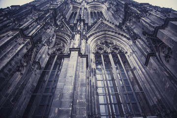 The stunning sculptured exterior of Cologne Cathedral, or also known as Kolner Dom, in the historic city of Cologne, Germany.
