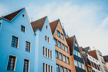 Fototapeta na wymiar Cologne, Germany: Famous Fish Market Colorful Houses and Gross St Martin Church