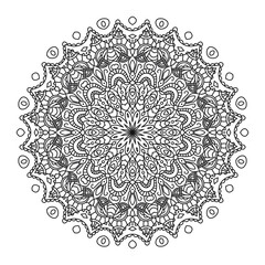 Flower Mandala. Decorative ornament in ethnic oriental style. Beautiful relaxation black and white ornament. Coloring book page. 