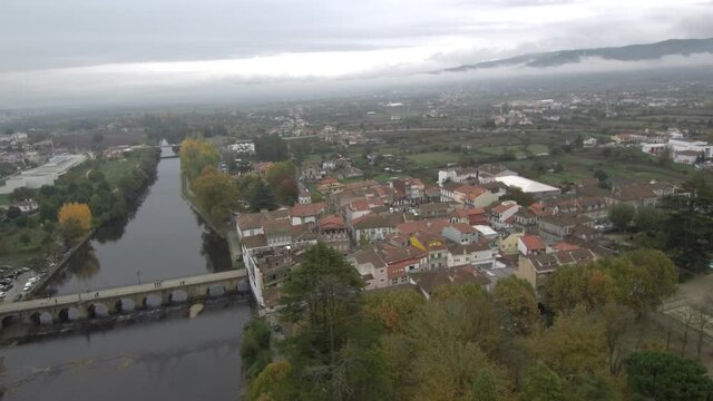 Beautiful view of Chaves in Portugal near of Verin Spain. Aerial Drone Footage