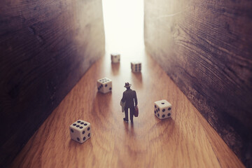 A surrealistic image of a man facing a dead end after trying his luck and encountering a problem....