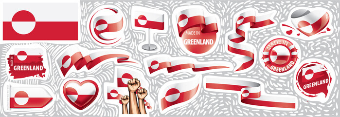 Vector set of the national flag of Greenland in various creative designs