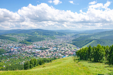 Top view of the city in the mountains on Altai Gorno-Altaysk
