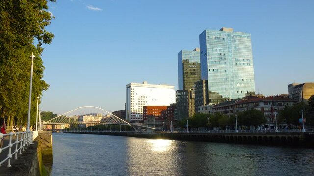 Biscay Bridge in Bilbao Bay, Basque Country, Spain, Real Time, 4k
