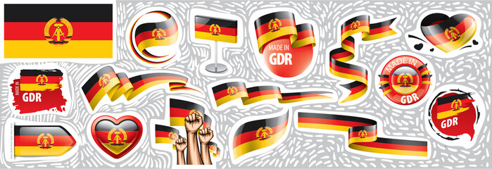 Vector set of the national flag of GDR in various creative designs