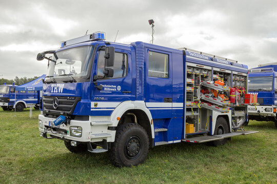LAAGE, GERMANY - AUG 23, 2014: Mercedes-Benz 1829 AXOR from the rescue forces called Technisches Hilfswerk (THW).