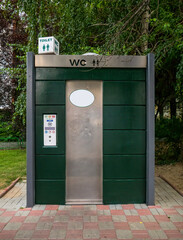  Public portable bio-toilets in a public park in Bucharest.