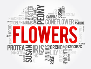 Flowers word cloud collage, concept background