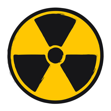 Radioactive symbol icon. Nuclear radiation warning sign. Atomic energy logo. Painted and ink grunge style. Vector illustration image. Isolated on white background.