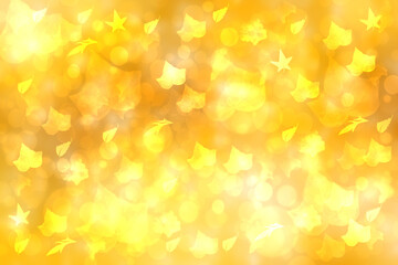 Abstract autumn gradient gold yellow pink bright background texture with leaves and sun lights. Indian summer. Card design with space. Beautiful backdrop.