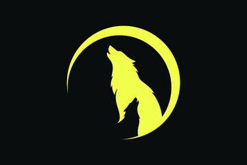 Two Wolves Are Howling with the Moon Vector Design