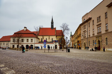 Fototapeta premium Poland. Krakow. Houses and street of the city of Krakow. Cityscape. February 21, 2018