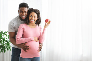 Cheerful african expecting couple posing at home