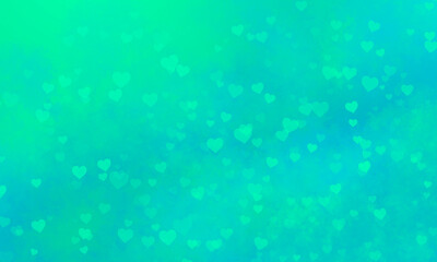 romantic bright magical green background with many hearts. Background for valentine's day, christmas, birthday, mother's day. Festive background with bokeh effect.