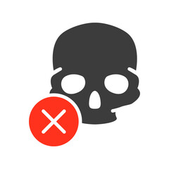 Skull with cross checkmark colored icon. Bone structure of the head, cranium symbol