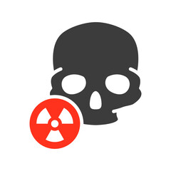 Human skull with radiation sign colored icon. Warning, dangerous symbol