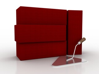 3d illustration Trowel Work construction tool with brick