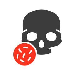 Skull with bacteria colored icon. Bones of the head, cranial bacterial infection, osteomyelitis symbol