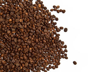 Coffee beans isolated on background with copyspace for text
