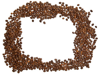 Frame made out of coffee beans on a white background
