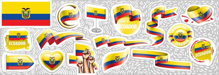 Vector set of the national flag of Ecuador in various creative designs