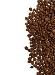 Coffee beans isolated on background with copyspace for text