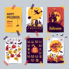 Happy halloween banner. Set of vector design postcards icons elements.