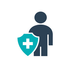 User profile with with shield colored icon. Worker protection symbol