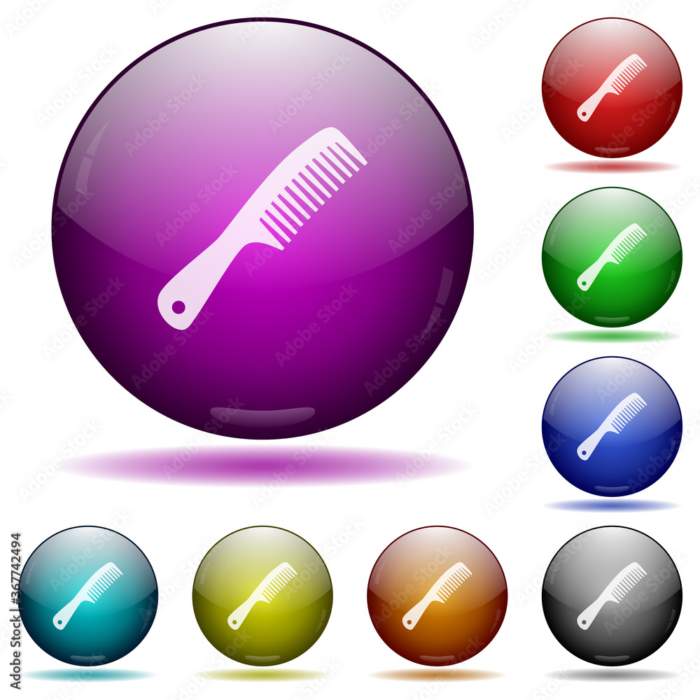Poster comb with handle icon in glass sphere buttons