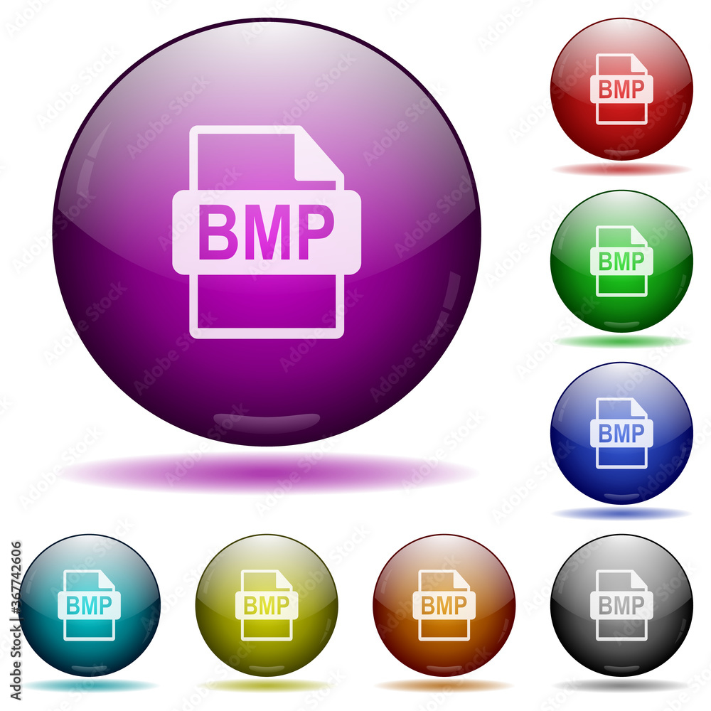 Poster bmp file format icon in glass sphere buttons