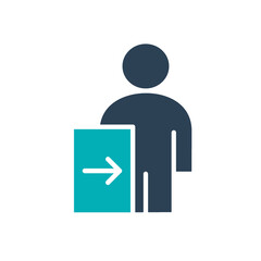 User profile with entrance sign colored icon. Public navigation symbol