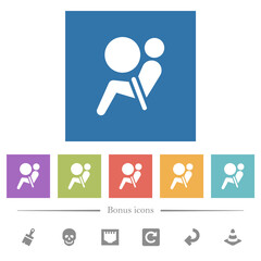 Air bag dashboard indicator flat white icons in square backgrounds
