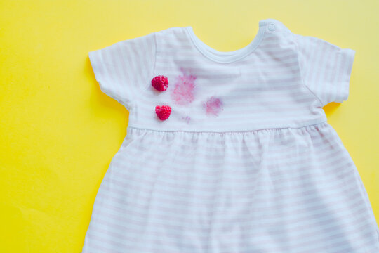 raspberry stains on clothes.daily life dirty stain for wash and clean concept