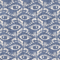  Seamless french farmhouse linen eye motif writing print background. Provence blue gray linen rustic pattern texture. Shabby chic style old worn woven flax textile all over print.